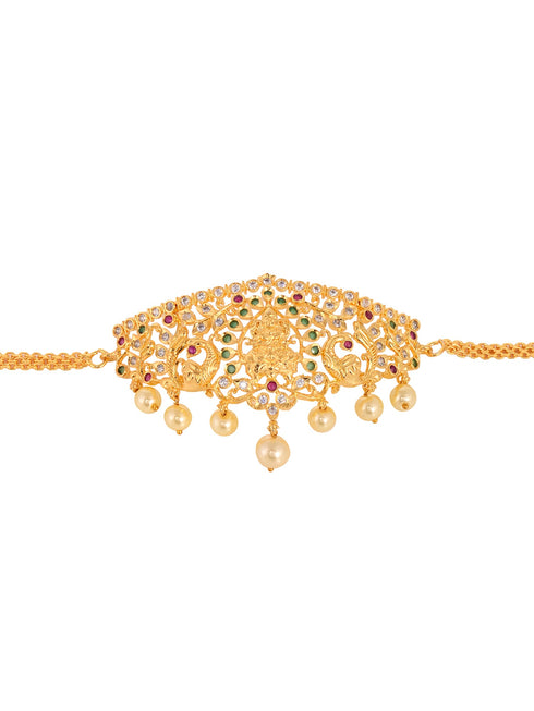Gold Plated White AD Studded Temple Motif Armlet Bracelet