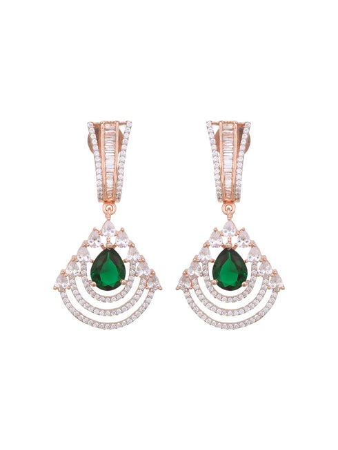 Exquisite diamond and emerald danglers, rose gold plated