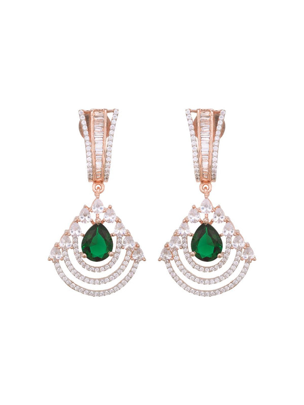 Exquisite diamond and emerald danglers, rose gold plated