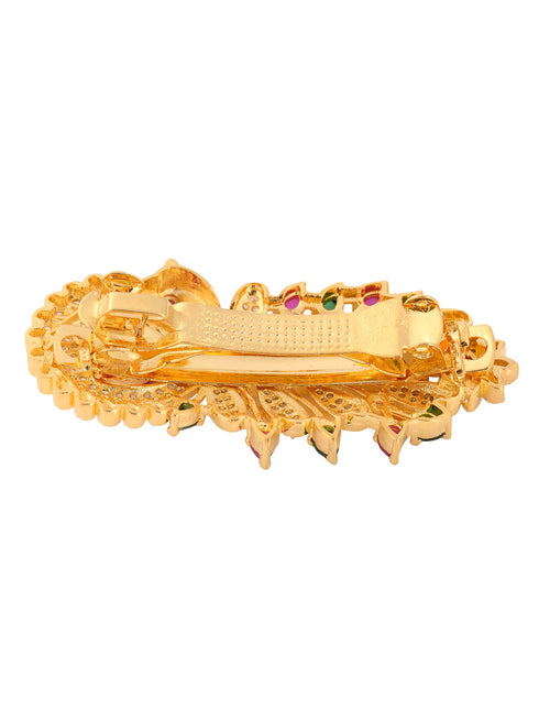 Gold Plated Peacock French Barrette Hair Claw Clip