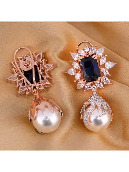 Royal Sapphire studded pearl drop earrings