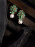 Rose Gold Plated Green AD Studded Luxourios Pearl Drop Earrings