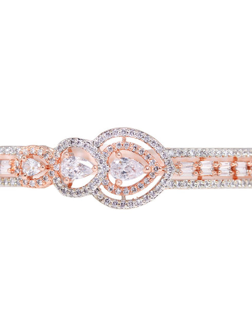 Rose Gold plated AD studded Drop Design Bracelet for Women & Girls