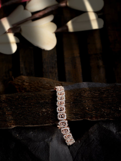 Rose Gold Plated White AD studded Tennis wraparound Bracelet