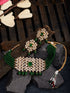 Gold Plated White Polki Green Beads Traditional Choker Jewellery Set