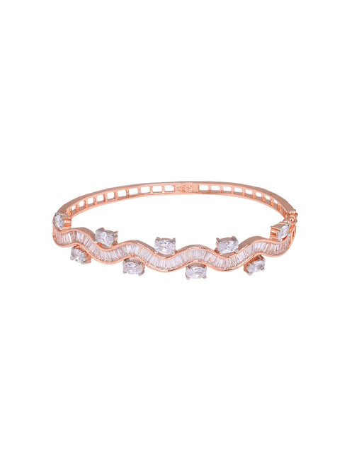 Rose Gold plated AD studded Wavy Pattern Bracelet for Women & Girls