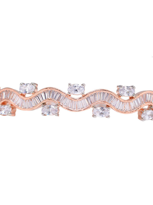 Rose Gold plated AD studded Wavy Pattern Bracelet for Women & Girls