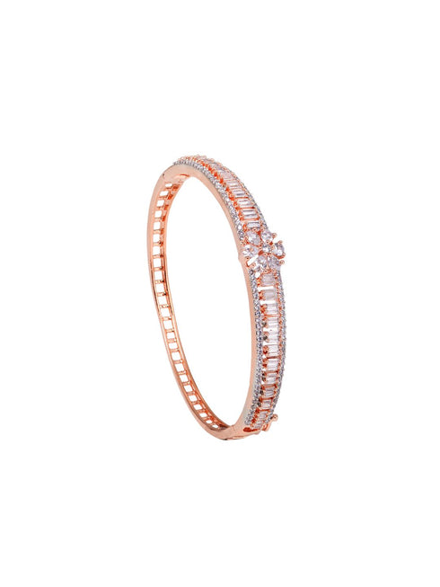 Rose Gold plated AD studded Floral design Bracelet for Women & Girls