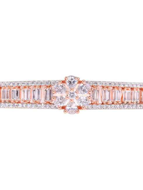 Rose Gold plated AD studded Floral design Bracelet for Women & Girls