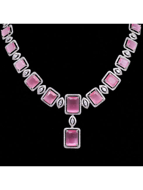 Big rose quartz stuuded handcrafted necklace set earrings