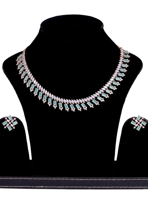 Blue precious stones studded turquoise diamond necklace set stud earrings