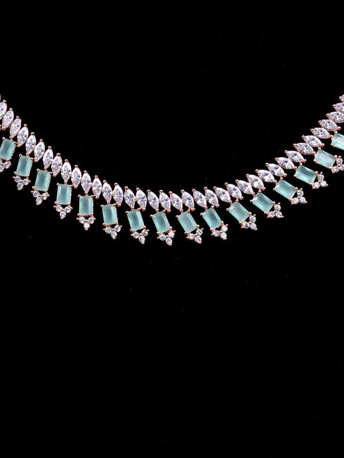 Blue precious stones studded turquoise diamond necklace set stud earrings