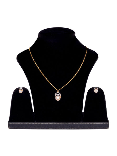 Gold plated AD and Pearl studded Pendant Earrings set chain for Women Girls