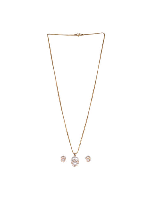Gold plated AD and Pearl studded Pendant Earrings set chain for Women Girls