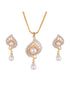 Gold plated AD and Pearl studded Unique leaf design Pendant Earrings set chain for Women & Girls