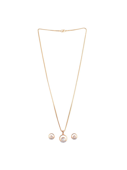 Gold plated AD and Pear studded Elegant Pendant Earrings set chain for Women & Girls
