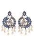 Silver Plated Oxidised Blue Peacock shaped Earrings