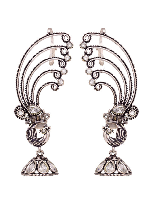 Silver Plated design Oxidised Jhumka Earrings