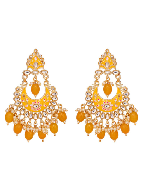 Gold Plated Yellow Contemporary Chandbali Drop Earrings