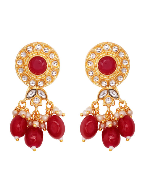 Gold Plated Red & White Pearl Beaded Necklace Jewellery Set
