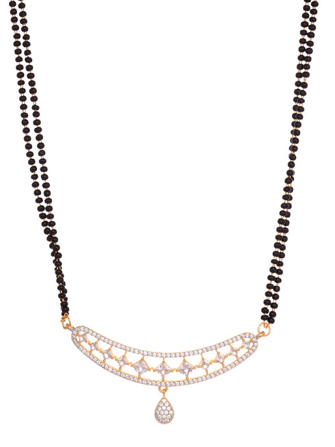 Gold Plated White AD Studded Mangalsutra Earrings