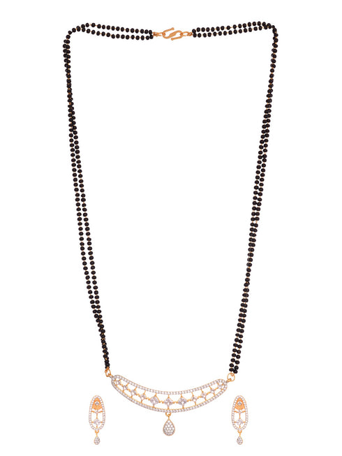 Gold Plated White AD Studded Mangalsutra Earrings