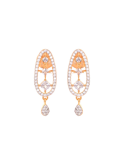 Gold Plated White AD Studded Mangalsutra Earrings