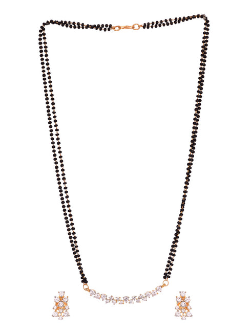 Gold Plated White AD Studded Mangalsutra Earrings