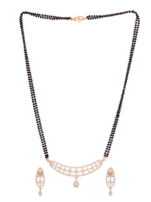 Gold Plated White AD Studded Mangalsutra Earrings