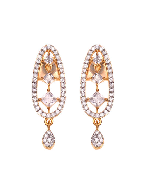 Gold Plated White AD Studded Mangalsutra Earrings