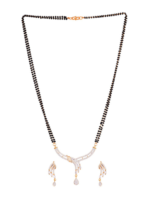 Gold Dual Toned White AD Studded Contemporary Mangalsutra Set