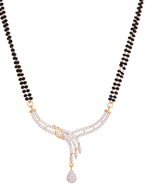 Gold Dual Toned White AD Studded Contemporary Mangalsutra Set