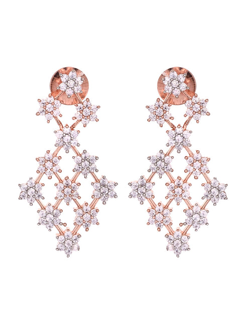 Rose Gold Plated White AD Studded Modern Necklace Jewellery Set Earrings