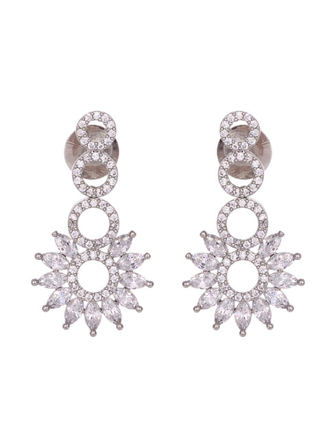 Silver Plated White AD studded Star Shaped Necklace Jewellery Set