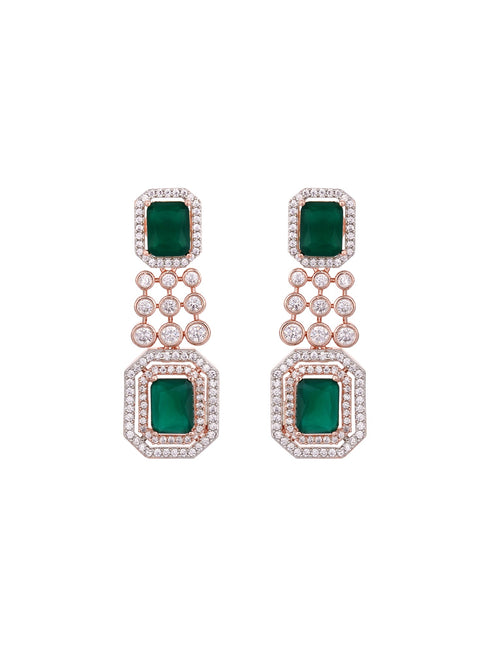 Rose Gold Plated White & Green AD Studded Modern Necklace Jewellery Set