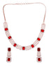 Rose Gold Plated White & Red AD Studded Contemporary Necklace Jewellery Set
