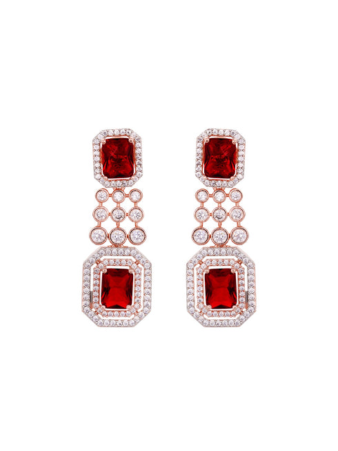 Rose Gold Plated White & Red AD Studded Contemporary Necklace Jewellery Set