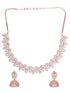 Rose Gold Plated White AD Studded Necklace Jhumka Jewellery Set