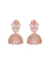 Rose Gold Plated White AD Studded Necklace Jhumka Jewellery Set