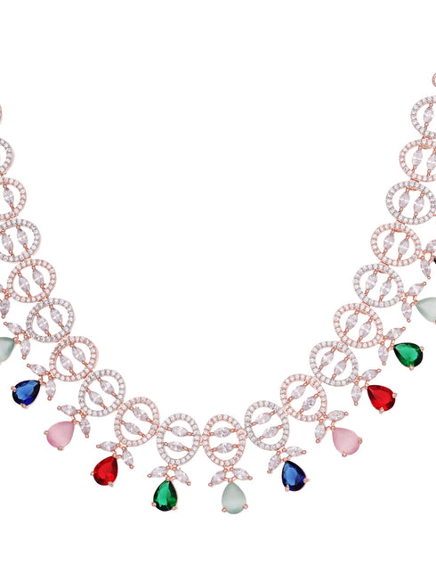 Rose Gold Toned Multi Contemporary Necklace Jewellery Set