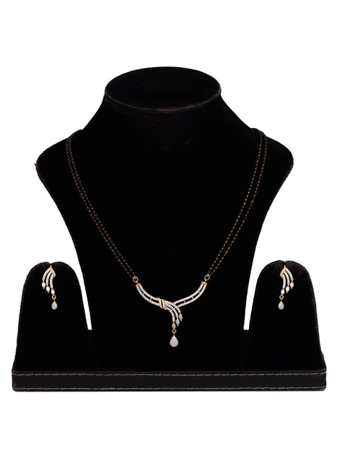Gold Dual Toned White AD Studded Contemporary Mangalsutra Set