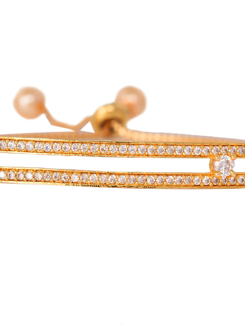 Gold Plated White AD Studded Black Beaded adjustable Mangalsutra Bracelet