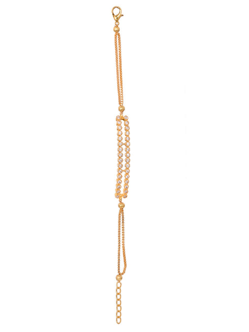 Gold Toned & White AD Studded Wraparound Adjustable Bracelet