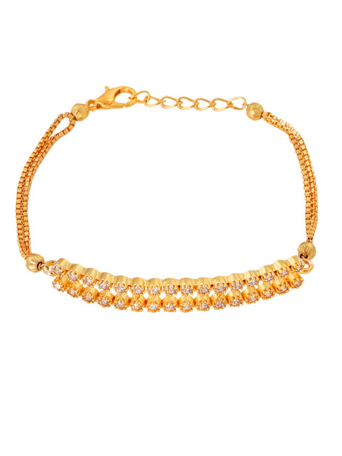 Gold Toned & White AD Studded Wraparound Adjustable Bracelet