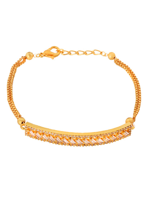 Gold Toned White Ad Studded Sleek Wraparound Bracelet
