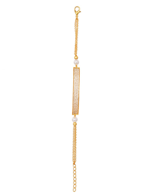 Gold Plated White AD Studded Pearls Adjustable Bracelet