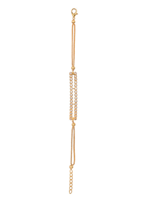 Gold Toned & White AD Studded Wraparound Adjustable Bracelet