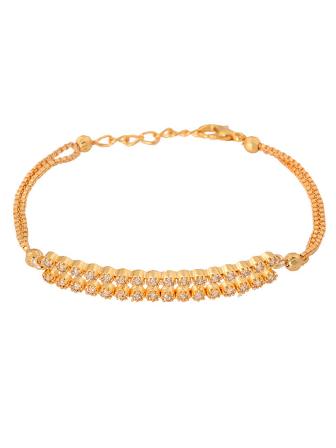 Gold Toned & White AD Studded Wraparound Adjustable Bracelet
