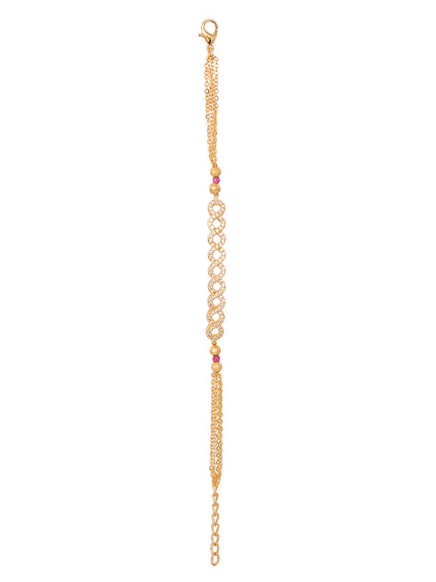 Gold Toned White AD Studded Contemporary Wraparound Bracelet