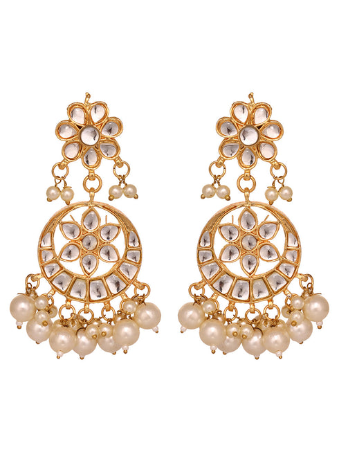 Gold Toned Kundan Studded & Pearl Beaded Circular Earrings